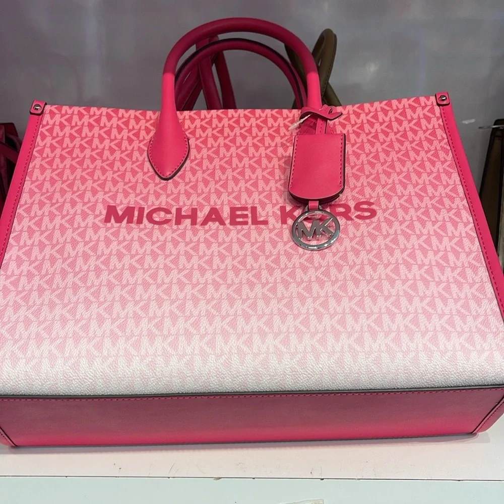 Michael Kors Mirella Medium Ombré Logo EW Tote Bag 
Dragonfruit 
NWT - Picture 8 of 14